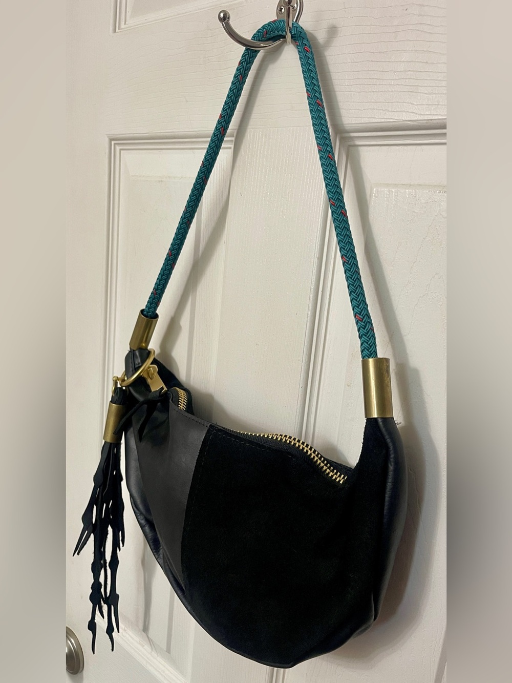 Wildwood Oyster Sling with Seaweed Tassel Black Leather & Suede + Dustbag - Picture 8 of 15
